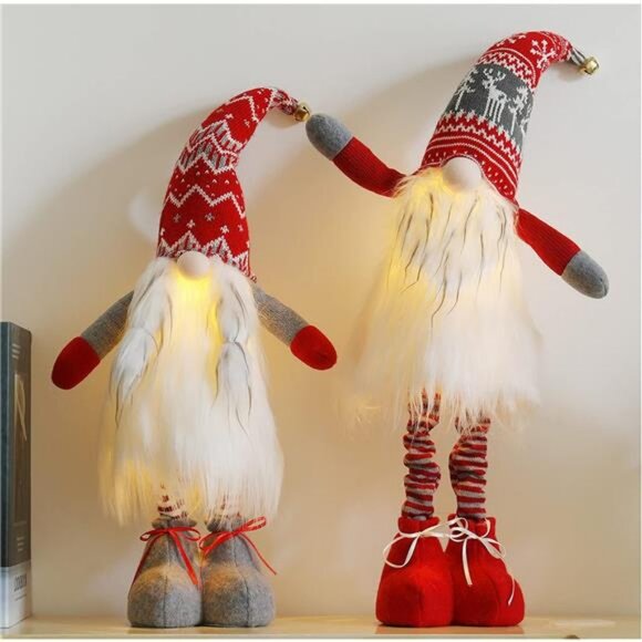 2pc Large Lighted Standing Christmas Gnome Decor 21inch with Spring Leg Light up